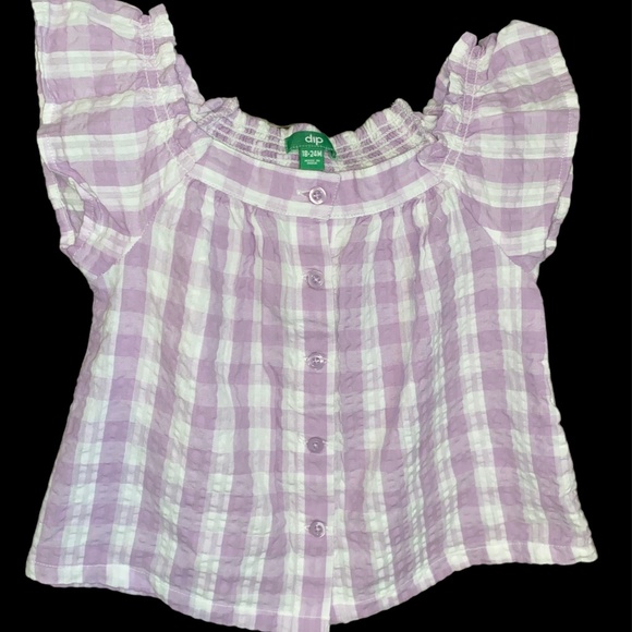 dip Baby Toddler Purple Gingham Button Up Flutter Sleeve Top - Picture 1 of 5